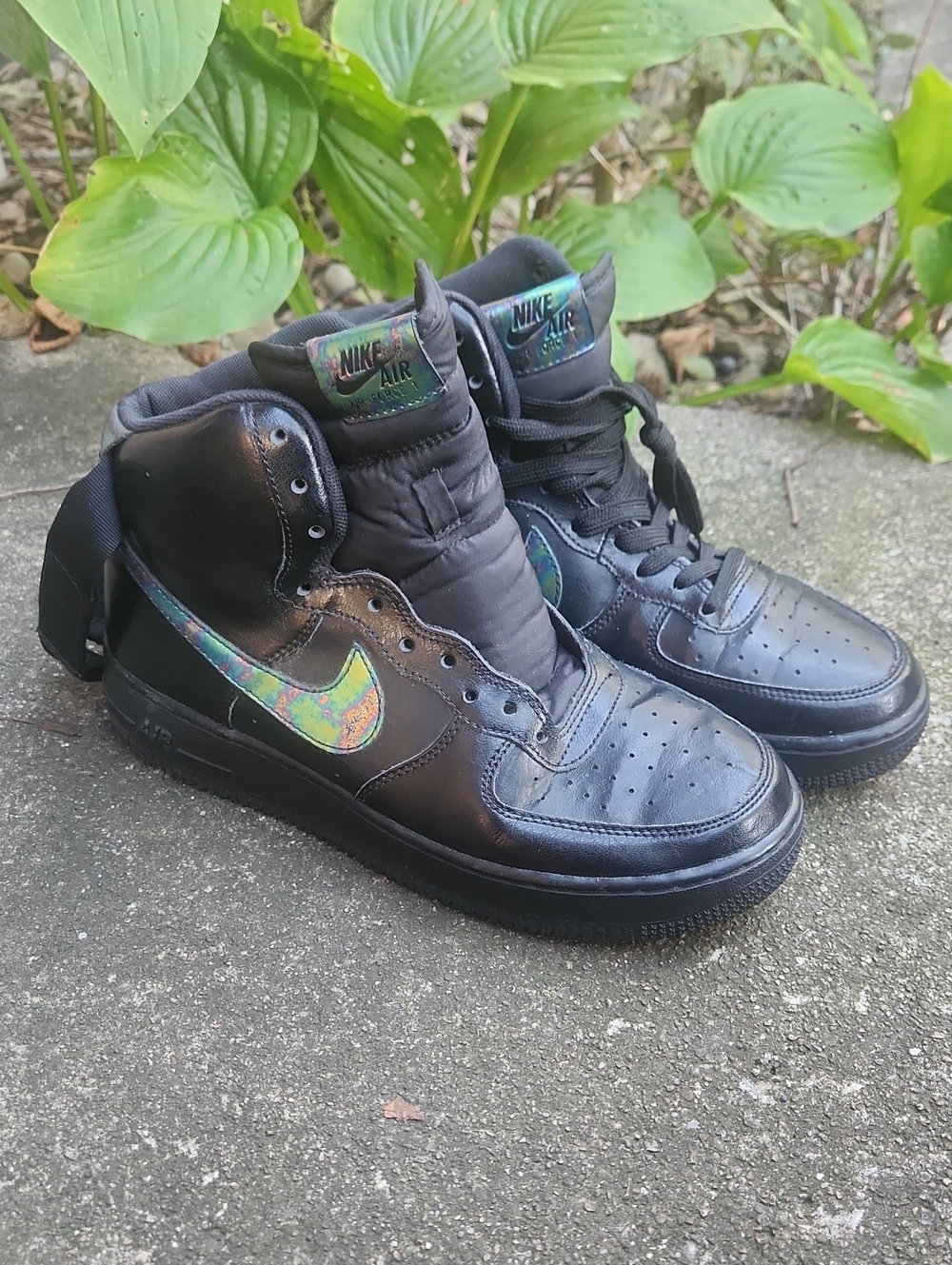 Nike Black High-Top Airforce 1  with Iridescent Swoosh Sz 8